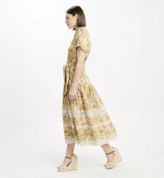 Dress Brita Short Sleeves Midi Dress with matching belt, 100% cotton with laces - 4