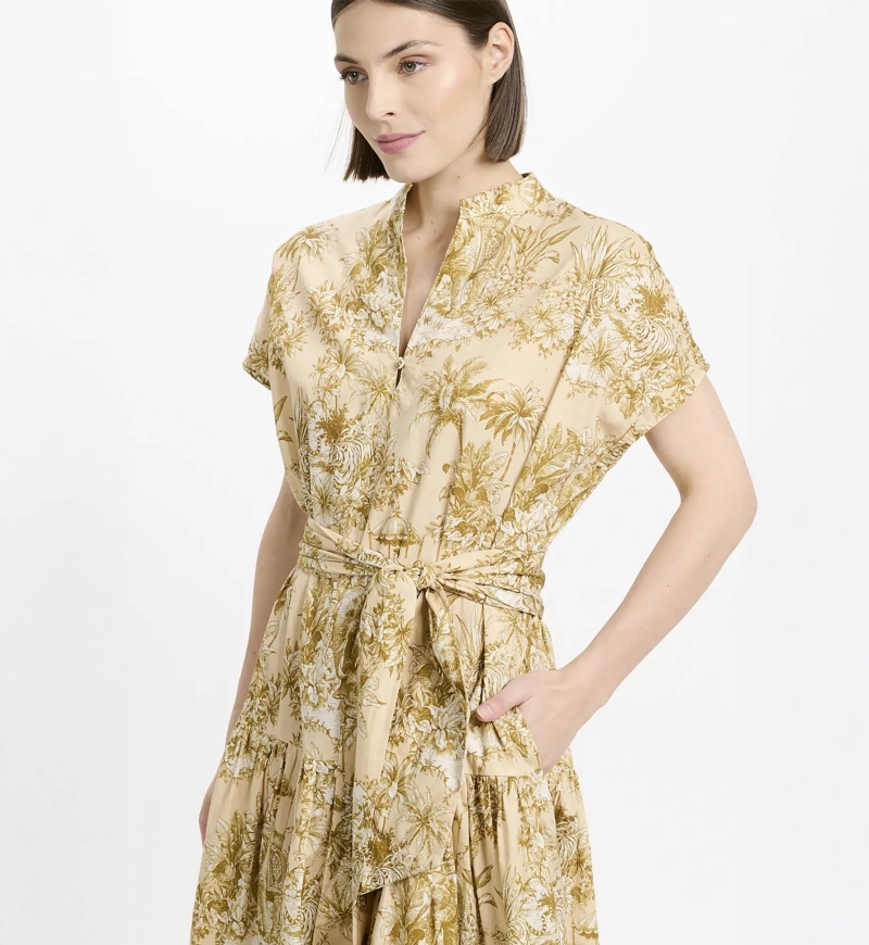 Robe Brita – Robe midi à manches courtes avec ceinture assortie, en coton avec lacets, 100 % coton – Miss June Paris - 3