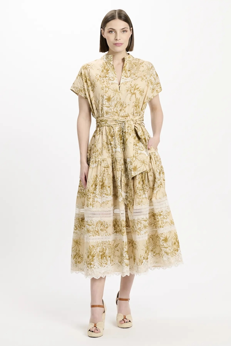 Vestido Brita – Vestido midi com mangas curtas e cinto a condizer, em algodão com laços, 100 % algodão – Miss June Paris - 2