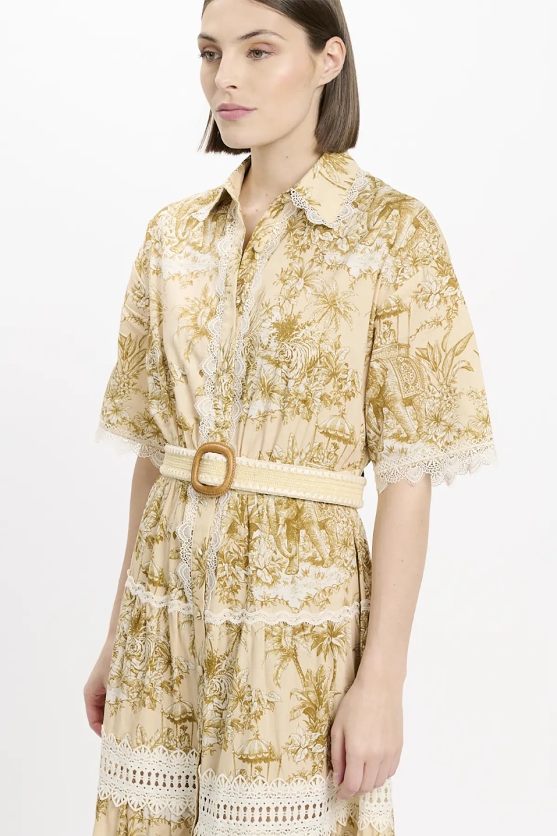 Kleid Aliza – Langes Kleid mit kurzen Ärmeln und Gürtel, aus Baumwolle mit Schnürung, 100 % Baumwolle – Miss June Paris - 3