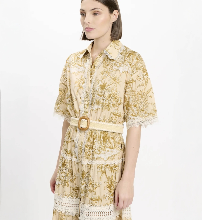 Robe Aliza – Robe longue à manches courtes avec ceinture, en coton avec lacets, 100 % coton – Miss June Paris - 3