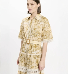 Kleid Aliza – Langes Kleid mit kurzen Ärmeln und Gürtel, aus Baumwolle mit Schnürung, 100 % Baumwolle – Miss June Paris - 3