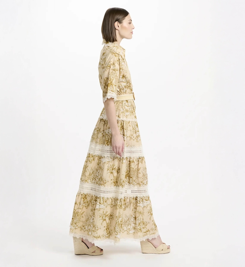 Vestido Aliza – Vestido longo com mangas curtas e cinto, em algodão com laços, 100 % algodão – Miss June Paris - 4