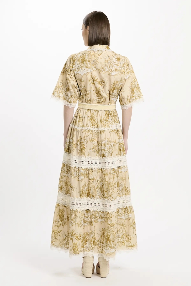 Kleid Aliza – Langes Kleid mit kurzen Ärmeln und Gürtel, aus Baumwolle mit Schnürung, 100 % Baumwolle – Miss June Paris - 5