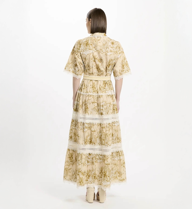 Robe Aliza – Robe longue à manches courtes avec ceinture, en coton avec lacets, 100 % coton – Miss June Paris - 5