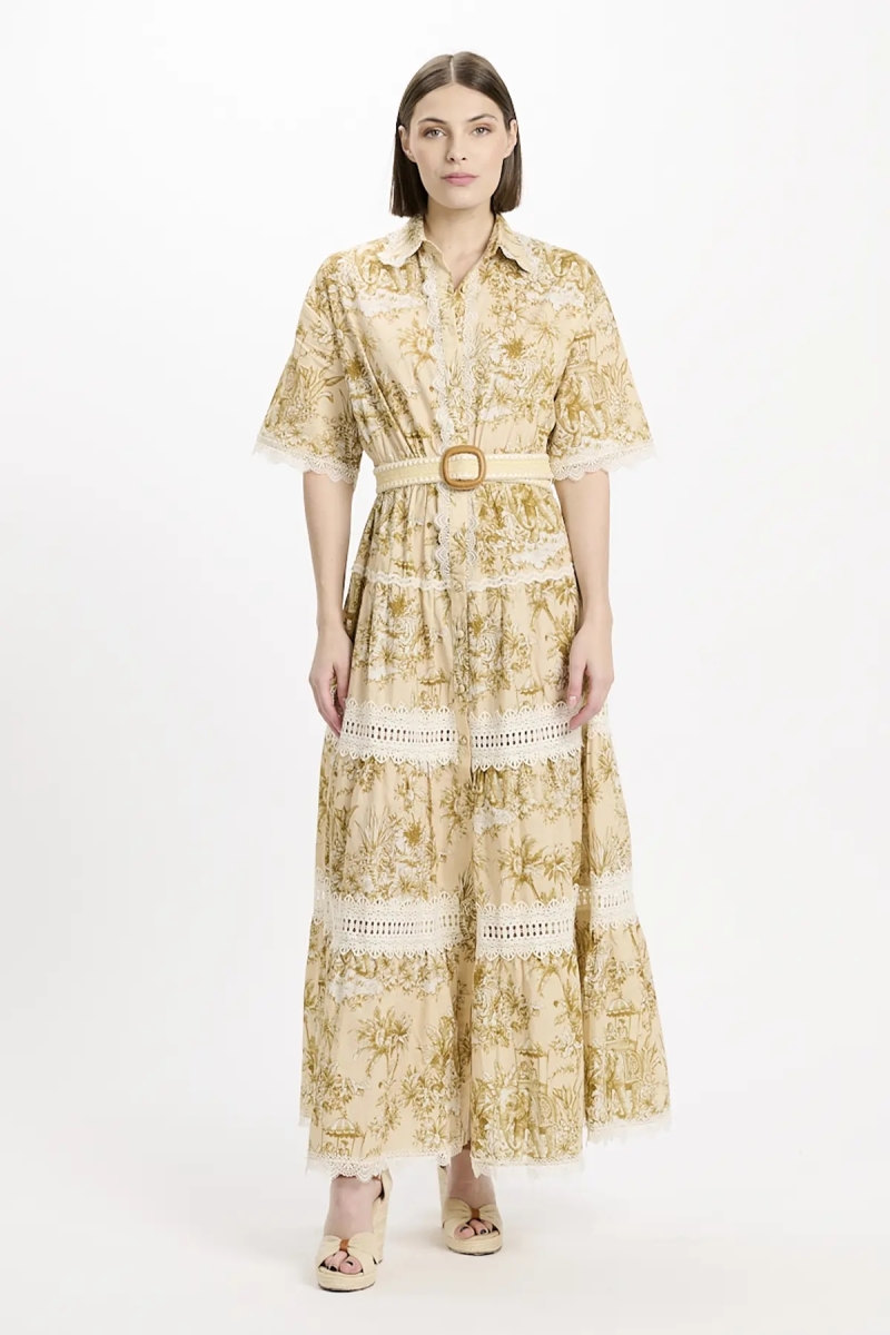 Vestido Aliza – Vestido longo com mangas curtas e cinto, em algodão com laços, 100 % algodão – Miss June Paris - 2