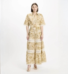 Vestido Aliza – Vestido longo com mangas curtas e cinto, em algodão com laços, 100 % algodão – Miss June Paris - 2