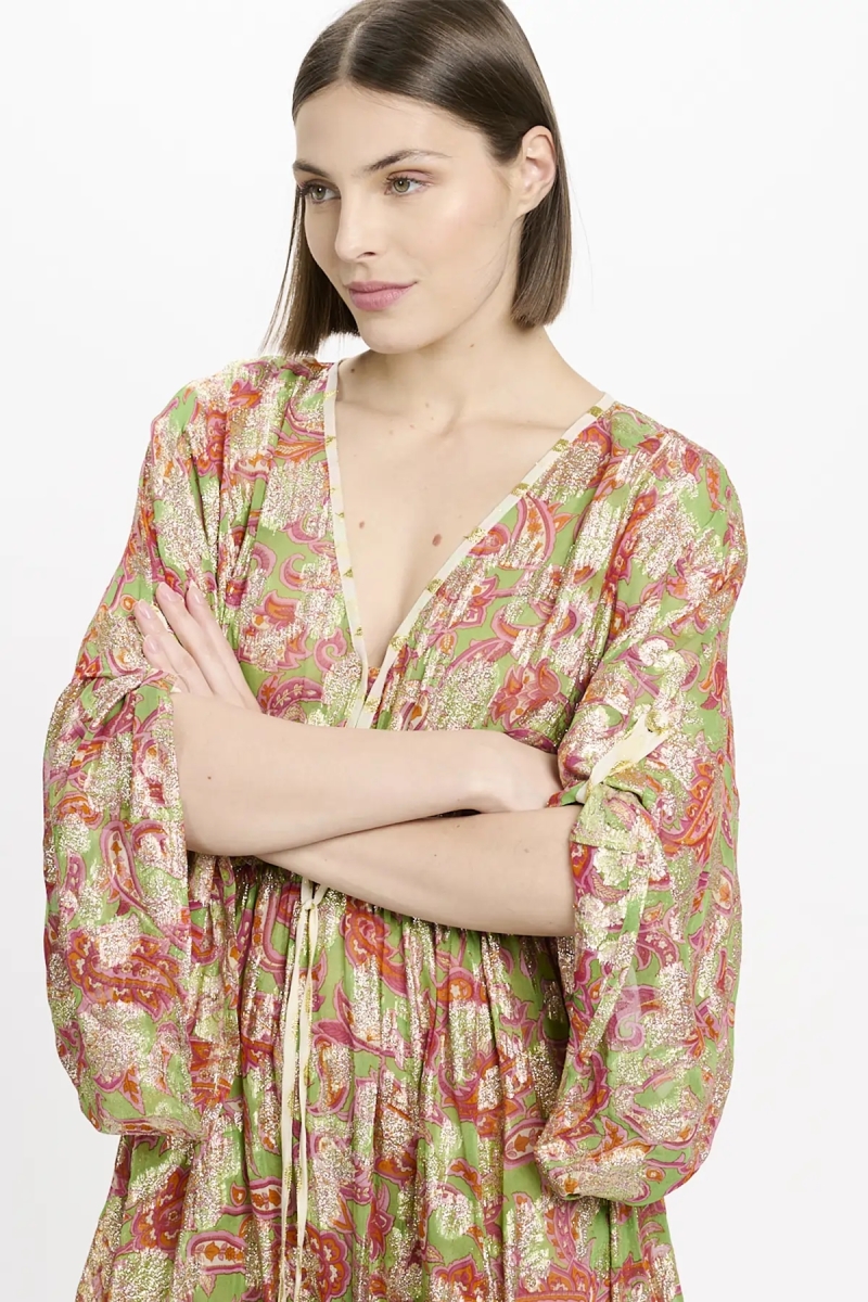 Robe Opal – Robe courte avec manches ajustables et doublure assortie, en modal avec lurex, 100 % modal – Miss June Paris - 3