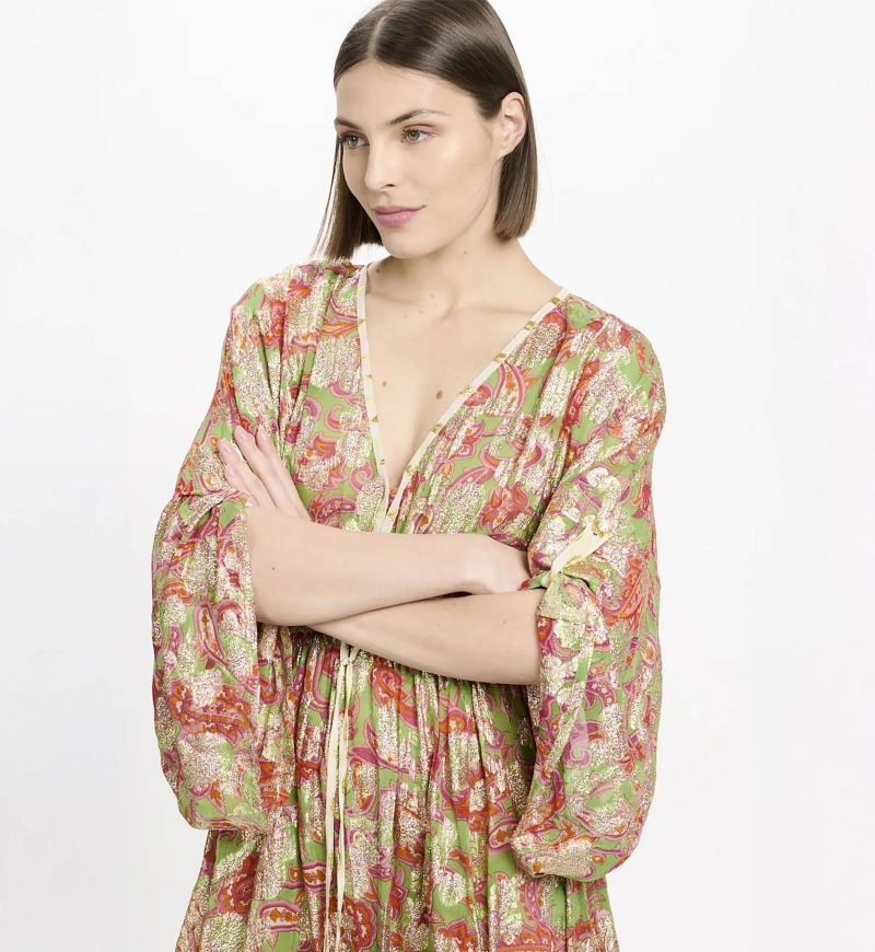 Dress Opal Short Dress with adjustable Sleeves and matching inner, 100% modal with lurex - Miss June Paris - 3