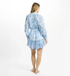 Babeth Kleid – Kurzes blaues Kleid mit langen Ärmeln, passendem Gürtel und Futter, 100 % Viskose – Miss June Paris - 5