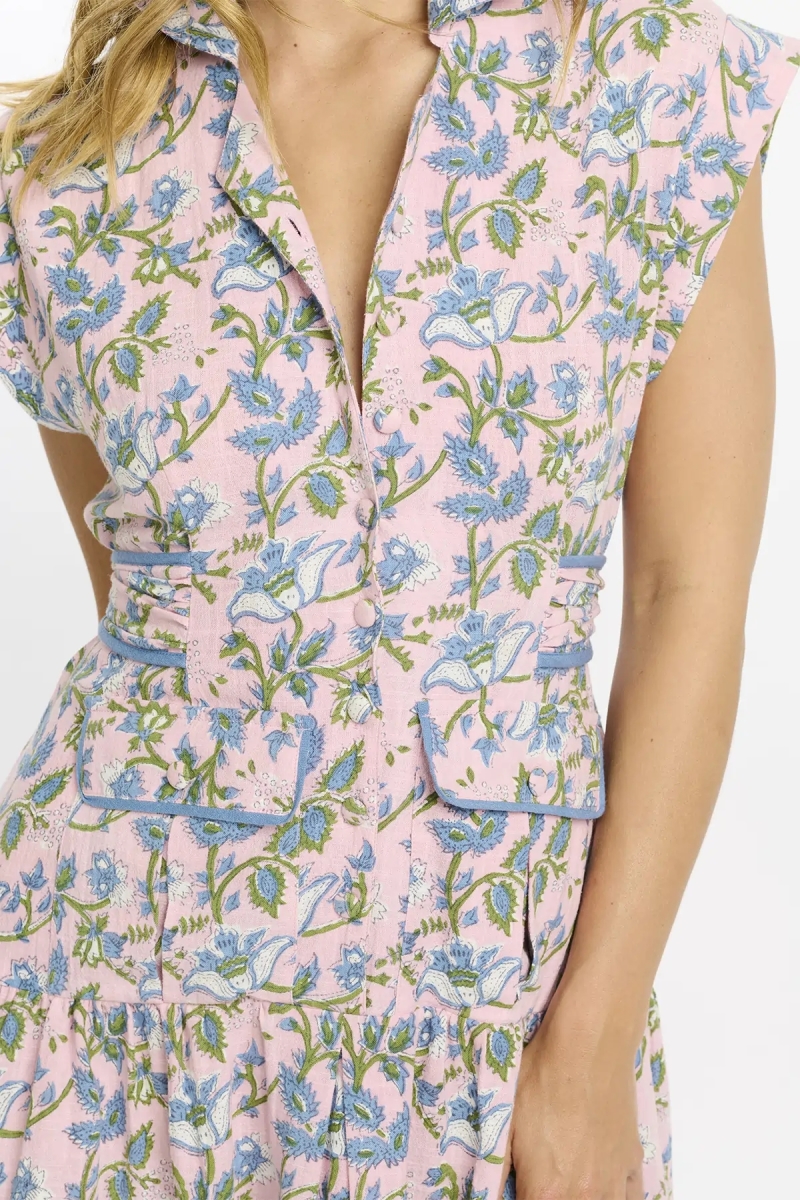 Robe Bruna – Robe mi-longue à manches courtes, en coton slub imprimé, 100 % coton – Miss June Paris - 3