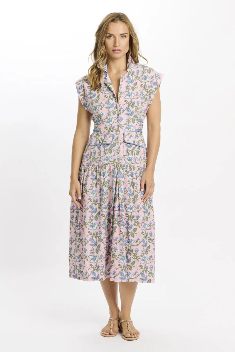 Robe Bruna – Robe mi-longue à manches courtes, en coton slub imprimé, 100 % coton – Miss June Paris - 2