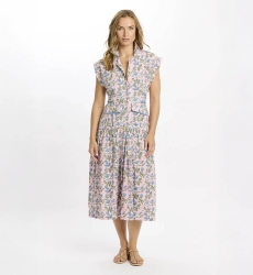 Vestido Bruna – Vestido de comprimento médio com mangas curtas, em algodão slub estampado, 100 % algodão – Miss June Paris - 2