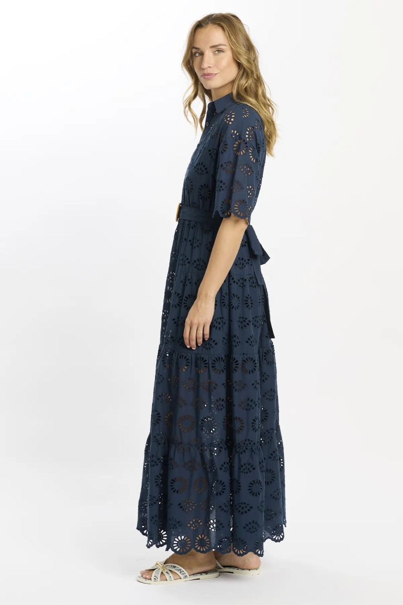 Abito Apoline – Abito lungo a maniche corte con cintura, 100 % cotone con pizzo – Miss June Paris – 5