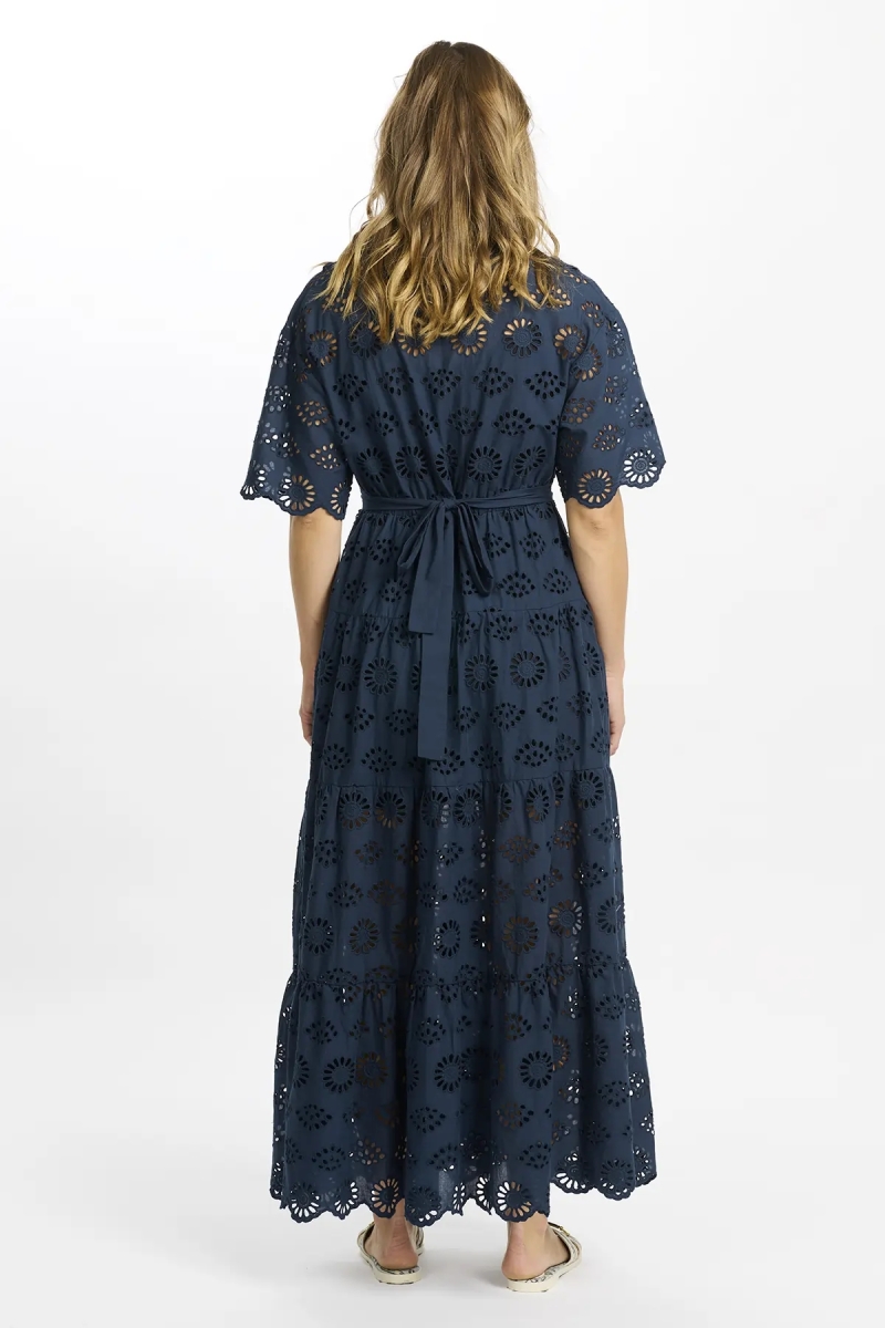 Abito Apoline – Abito lungo a maniche corte con cintura, 100 % cotone con pizzo – Miss June Paris – 6
