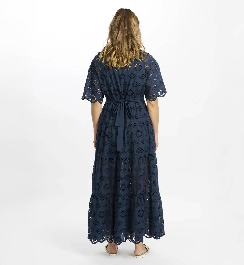 Abito Apoline – Abito lungo a maniche corte con cintura, 100 % cotone con pizzo – Miss June Paris – 6