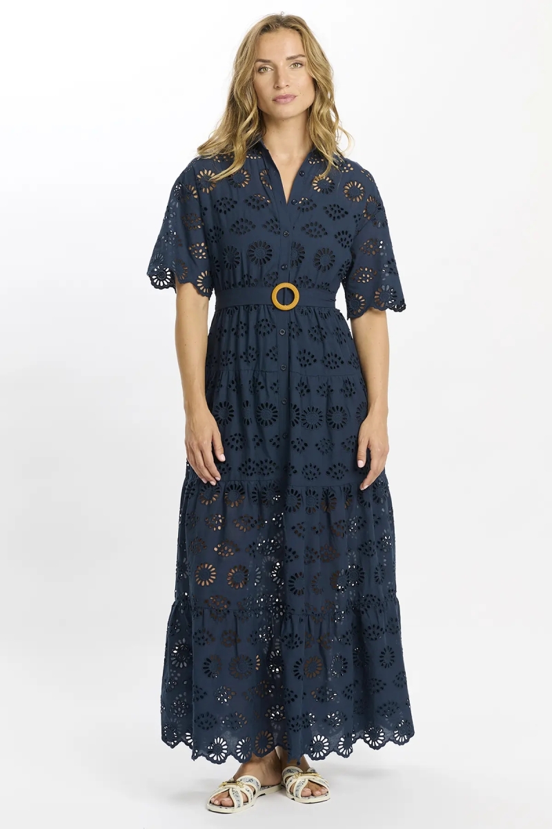 Abito Apoline – Abito lungo a maniche corte con cintura, 100 % cotone con pizzo – Miss June Paris – 3