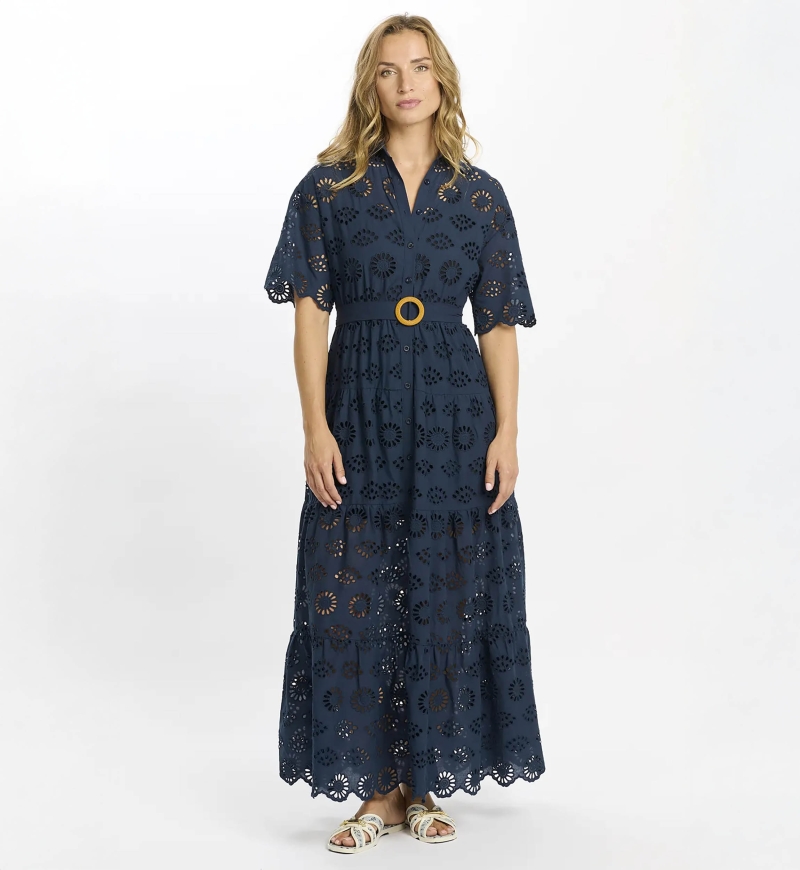 Vestido Apoline – Vestido longo com mangas curtas e cinto, 100 % algodão com renda – Miss June Paris – 3