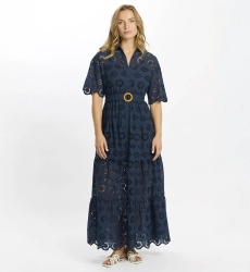 Robe Apoline – Robe longue à manches courtes avec ceinture, en coton avec lacets, 100 % coton – Miss June Paris - 3