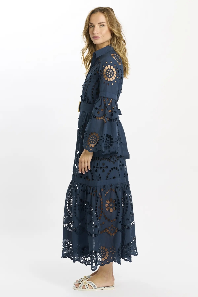 Vestido Aurelia – Vestido longo com mangas compridas, 100 % algodão com renda, forro e cinto – Miss June Paris - 4