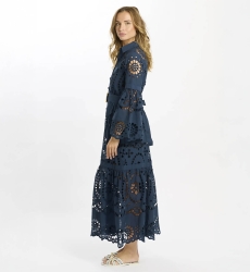 Robe Aurelia – Robe longue à manches longues, 100 % coton avec dentelle, doublure et ceinture – Miss June Paris - 4