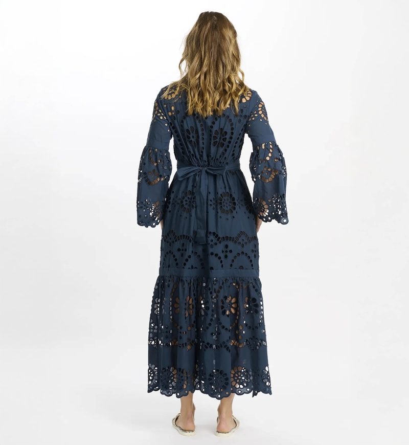 Vestido Aurelia – Vestido longo com mangas compridas, 100 % algodão com renda, forro e cinto – Miss June Paris - 5