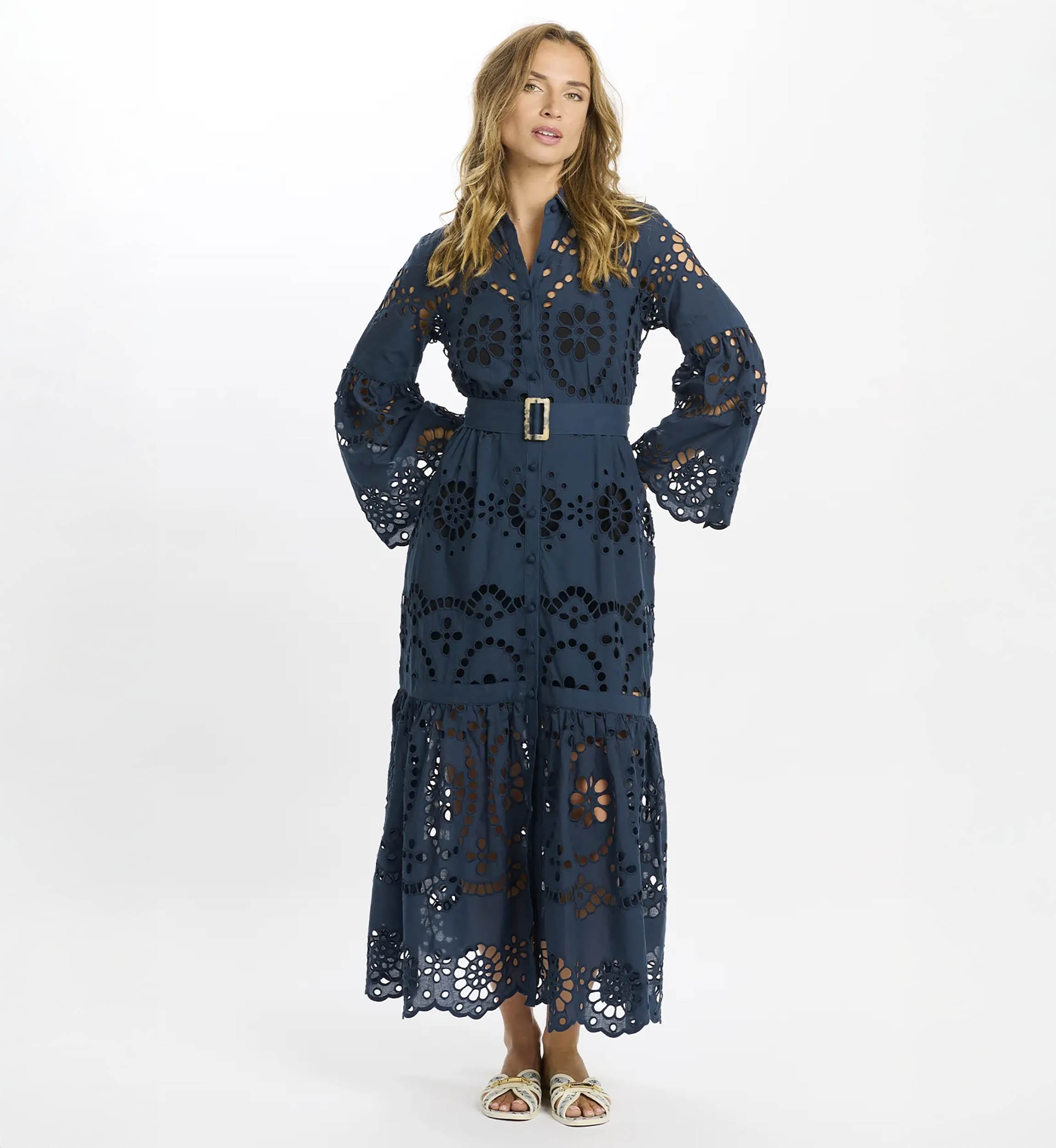 Abito Aurelia – Abito lungo con maniche lunghe, 100 % cotone con pizzo, fodera e cintura – Miss June Paris - 2