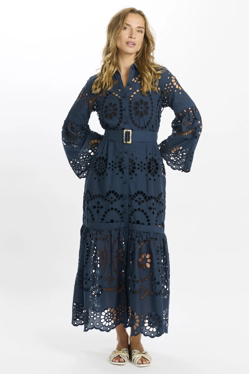 Vestido Aurelia – Vestido longo com mangas compridas, 100 % algodão com renda, forro e cinto – Miss June Paris - 2