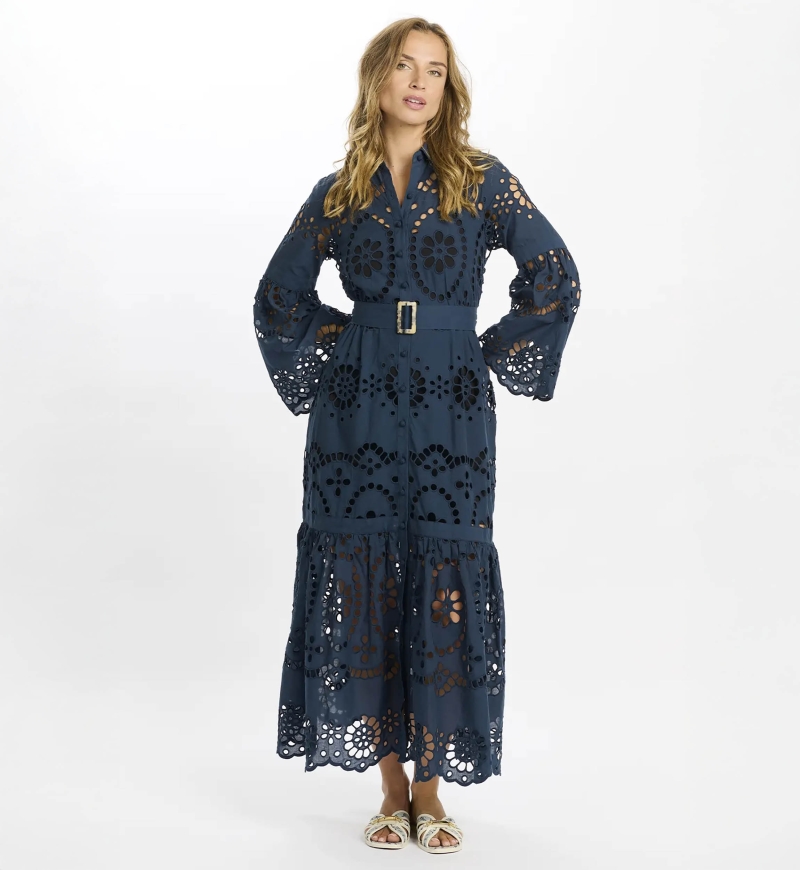 Abito Aurelia – Abito lungo con maniche lunghe, 100 % cotone con pizzo, fodera e cintura – Miss June Paris - 2