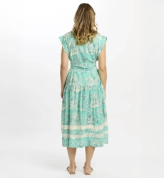 Abito Avani lungo – Abito midi color acqua con fodera e cintura, 100 % cotone fiammato stampato – Miss June Paris - 5