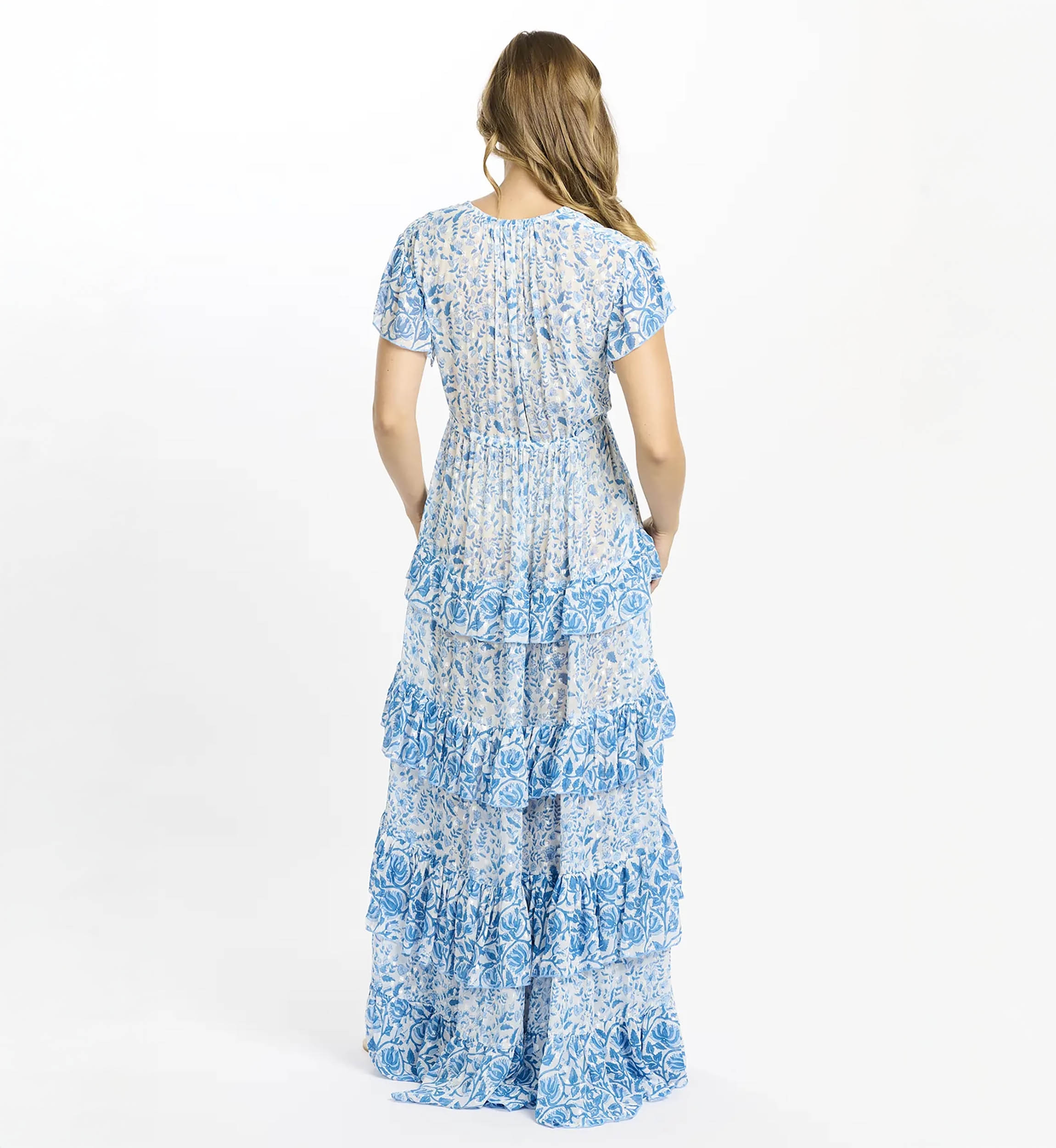 Long Dress Celia in Viscose Lurex Georgette Blue Periwinkle | Long Dre