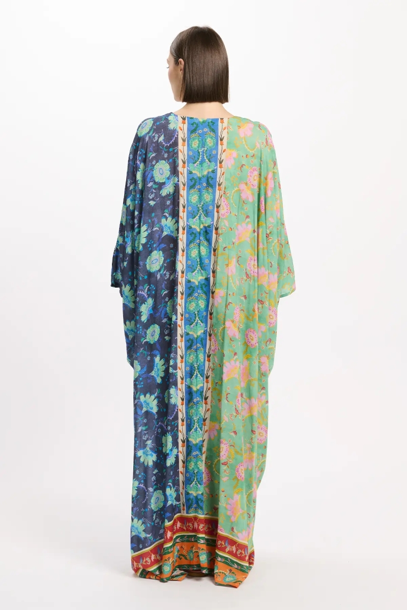 Vestido Bahya de tirantes finos largo, 100 % modal estampado con bordados y cinturón interior – Miss June Paris - 4