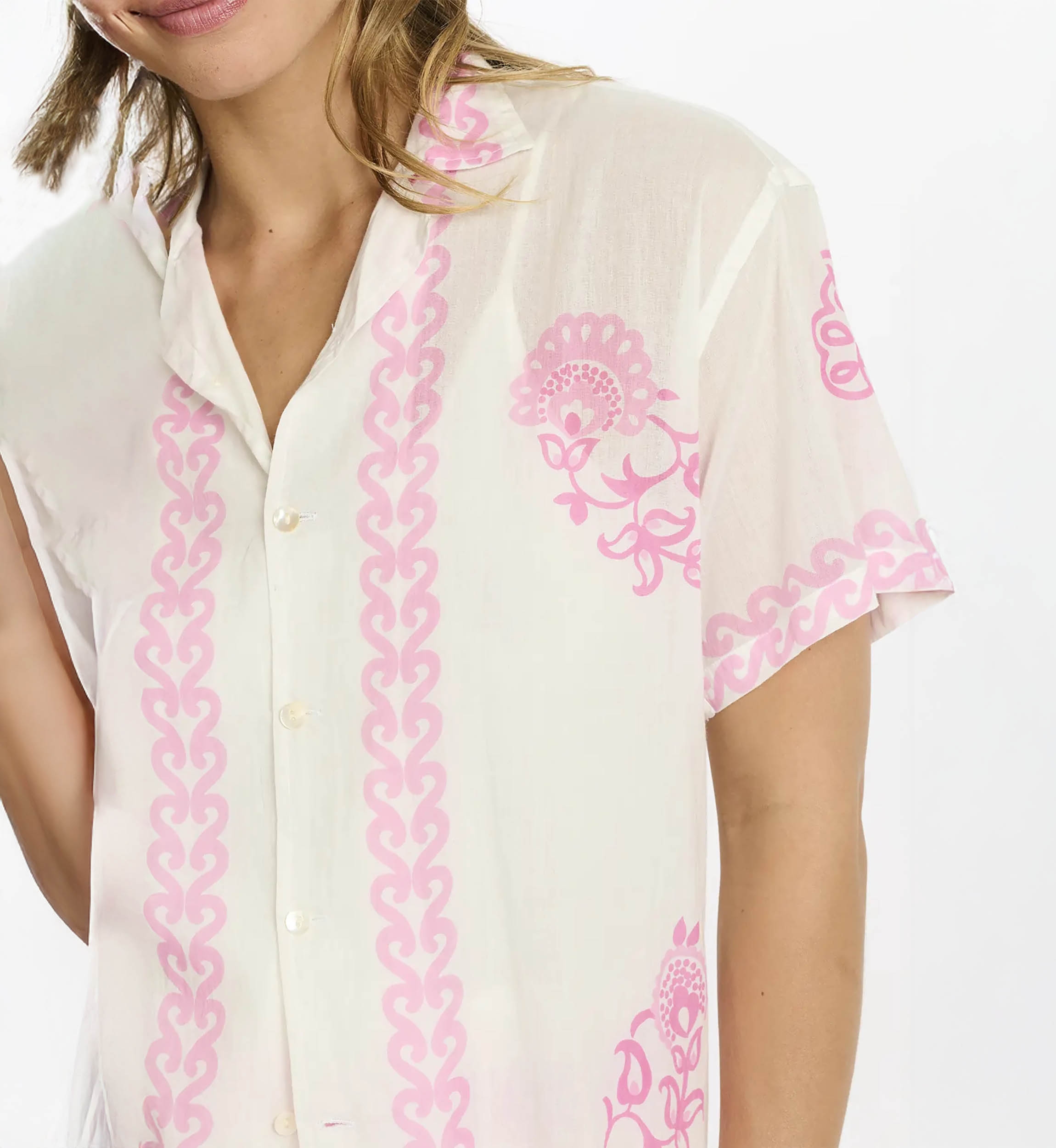 Camicia Calista – Camicia a maniche corte con interno, in cotone slub stampato, 100% cotone – Miss June Paris - 8