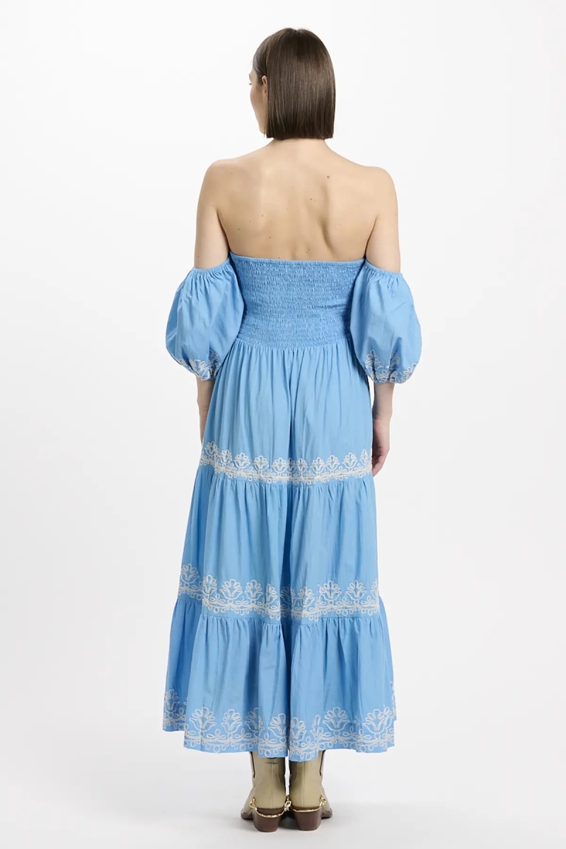 Robe Oxane – Robe longue à manches courtes, 100 % coton avec broderies – Miss June Paris - 6