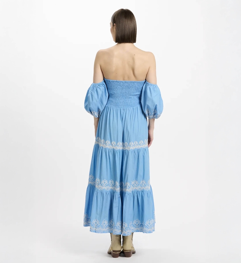 Vestido Oxane – Vestido largo de manga corta, 100 % algodón con bordados – Miss June Paris - 6