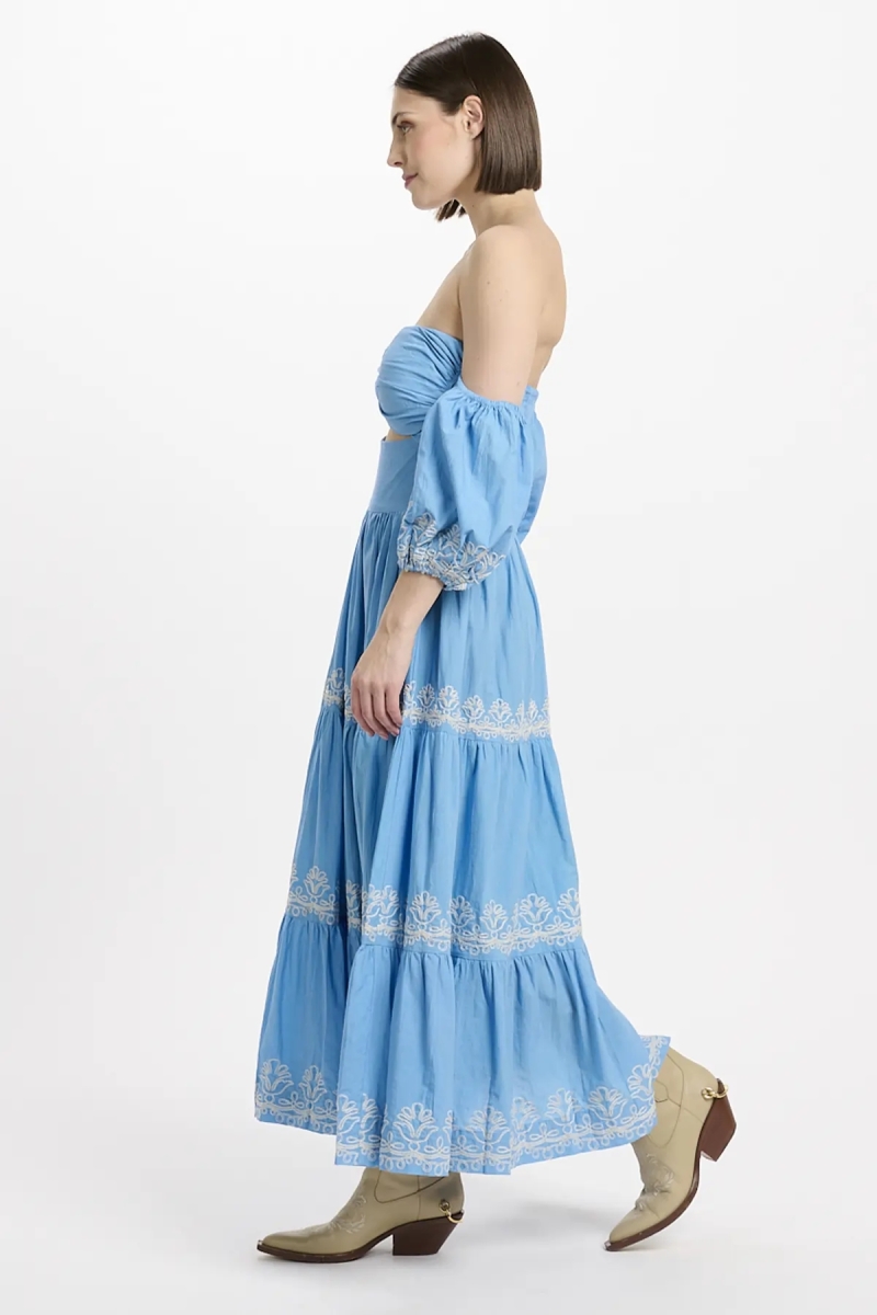 Dress Oxane Long Short-sleeved Dress, 100% cotton with embroidery -  Miss June Paris - 7