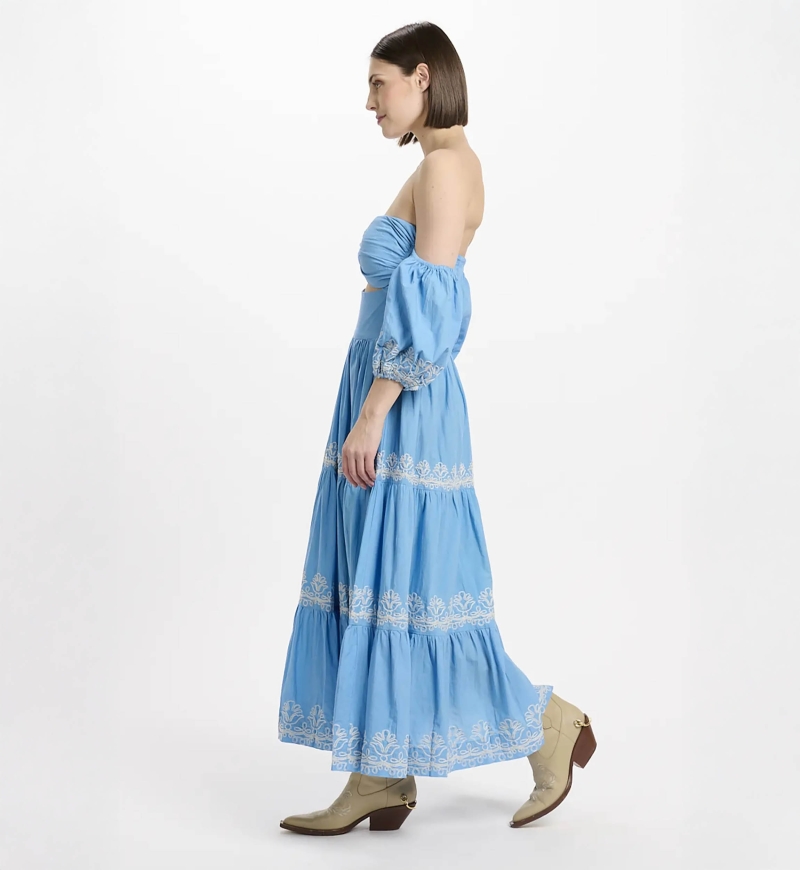 Vestido Oxane – Vestido longo de mangas curtas, 100% algodão com bordados – Miss June Paris - 7