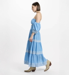 Kleid Oxane – Langes Kleid mit kurzen Ärmeln, 100 % Baumwolle mit Stickereien – Miss June Paris - 7