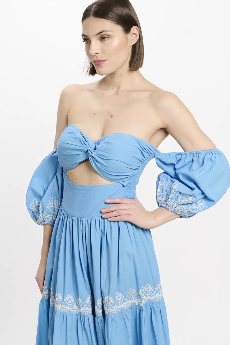 Robe Oxane – Robe longue à manches courtes, 100 % coton avec broderies – Miss June Paris - 5