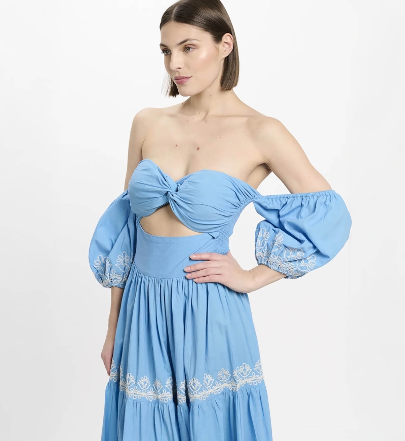 Kleid Oxane – Langes Kleid mit kurzen Ärmeln, 100 % Baumwolle mit Stickereien – Miss June Paris - 5
