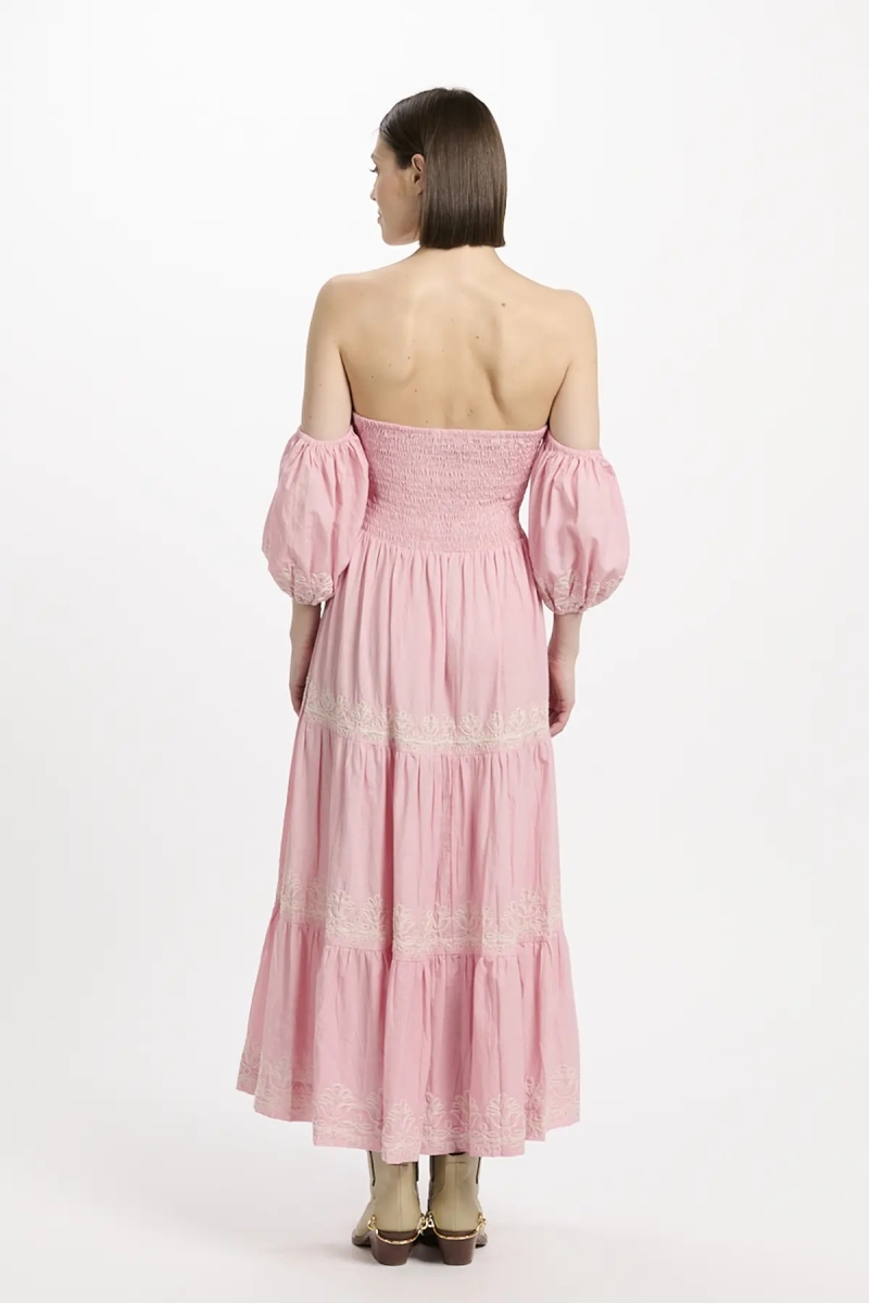 Robe Oxane – Robe longue à manches courtes, 100 % coton avec broderies – Miss June Paris - 10