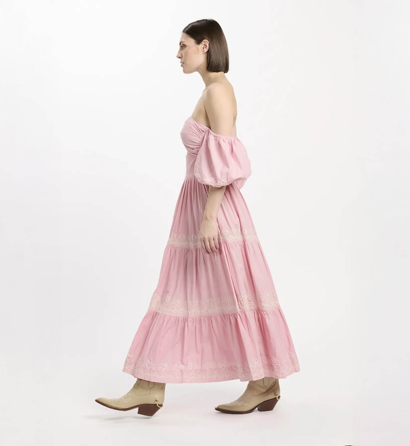 Kleid Oxane – Langes Kleid mit kurzen Ärmeln, 100 % Baumwolle mit Stickereien – Miss June Paris - 11