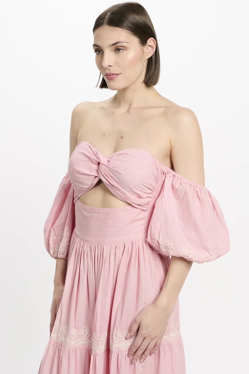 Vestido Oxane – Vestido largo de manga corta, 100 % algodón con bordados – Miss June Paris - 9