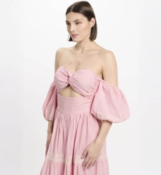 Robe Oxane – Robe longue à manches courtes, 100 % coton avec broderies – Miss June Paris - 9