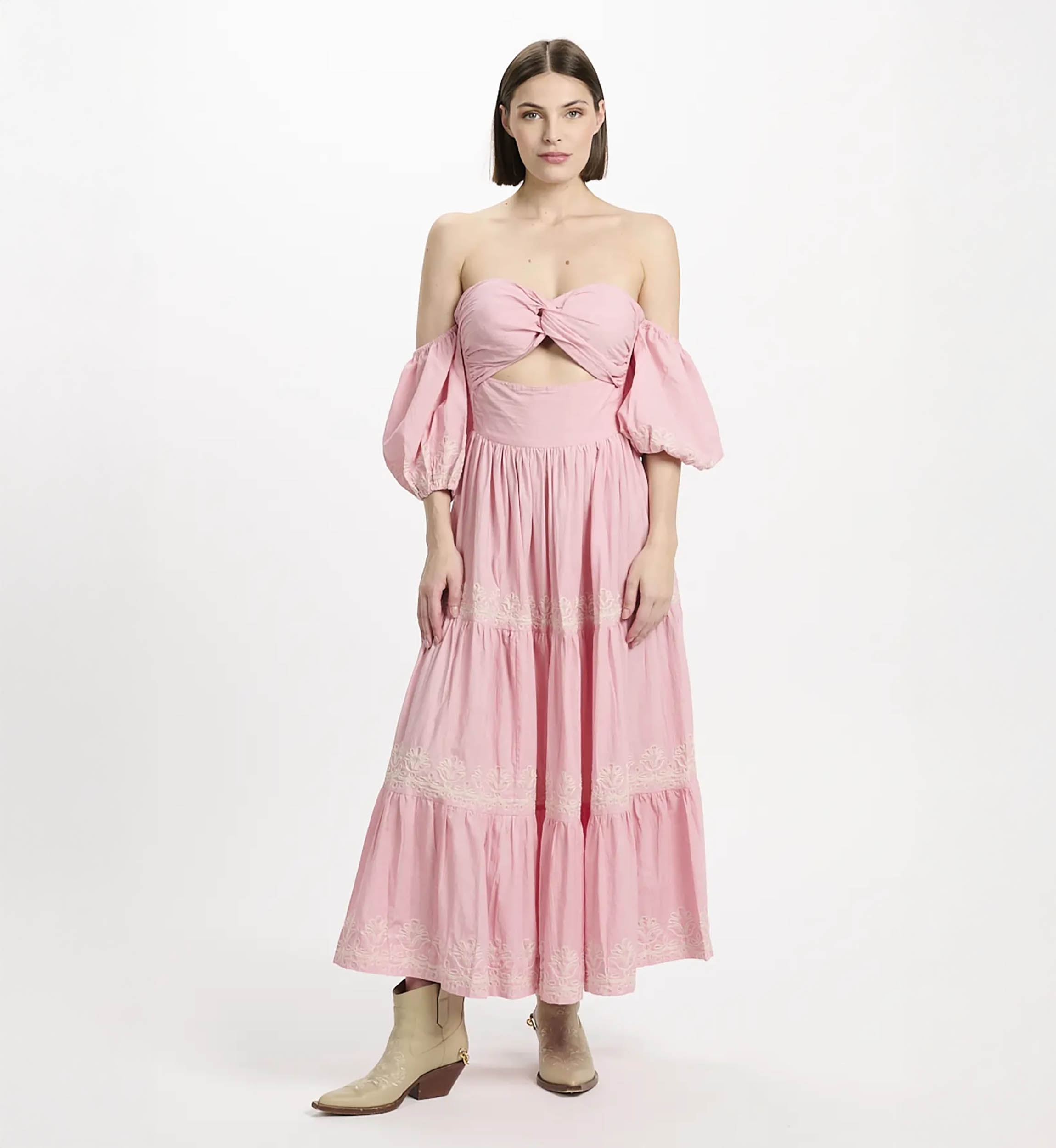 Kleid Oxane – Langes Kleid mit kurzen Ärmeln, 100 % Baumwolle mit Stickereien – Miss June Paris - 8