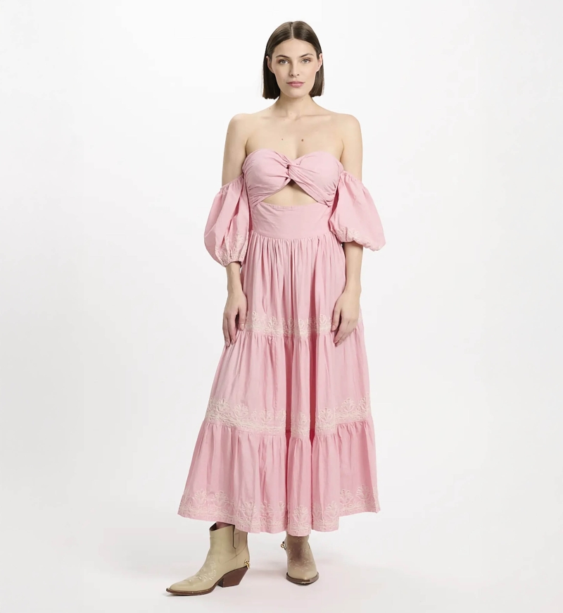 Vestido Oxane – Vestido longo de mangas curtas, 100% algodão com bordados – Miss June Paris - 8