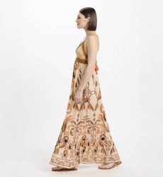 Vestido Quennie – Vestido longo com alças finas, em modal estampado com crochê de algodão, 100 % modal – Miss June Paris - 5