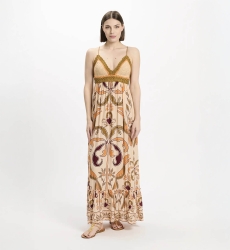 Robe Quennie – Robe longue à fines bretelles, en modal imprimé avec crochet en coton, 100 % modal – Miss June Paris - 2