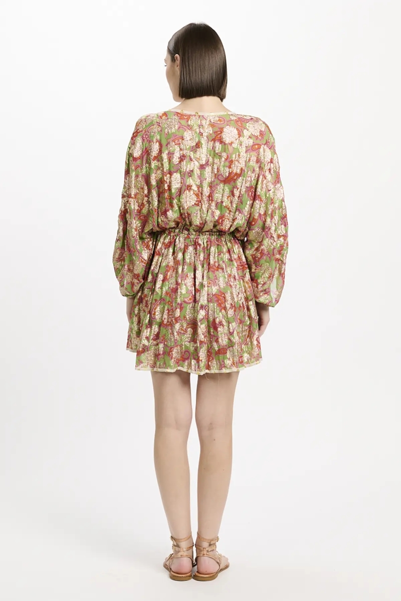 Robe Opal – Robe courte avec manches ajustables et doublure assortie, en modal avec lurex, 100 % modal – Miss June Paris - 5