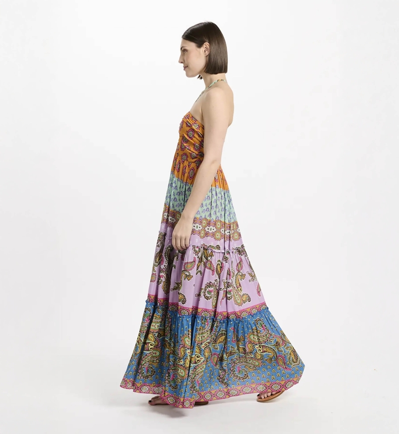 Kleid Bahya – Langes Kleid mit dünnen Trägern, aus bedrucktem Modal , 100 % Modal – Miss June Paris - 3